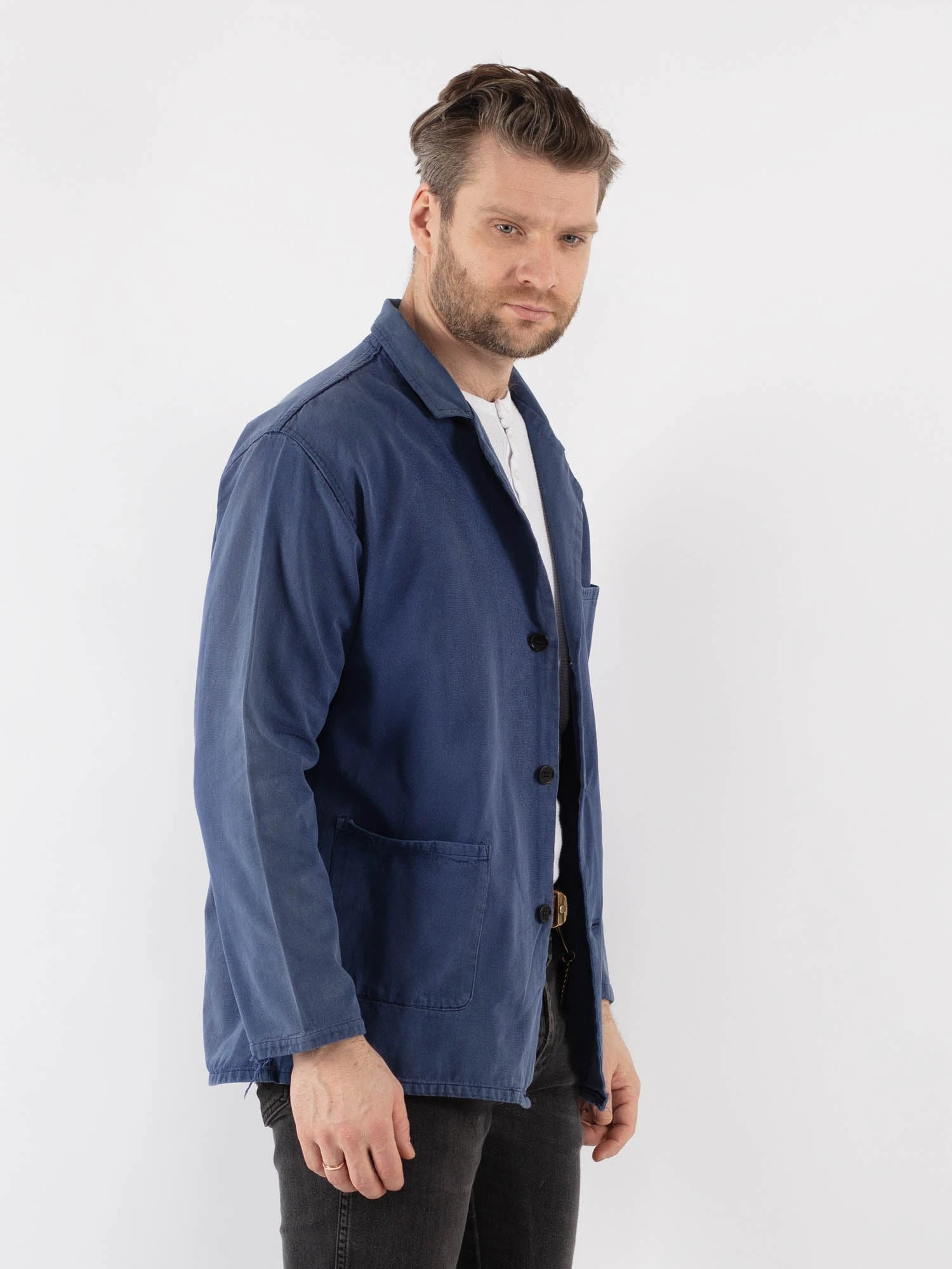 Vintage 70's Men Sun Faded Work Jacket In Blue 2 Vintage 70's Men Sun Faded Work Jacket In Blue - Image 2