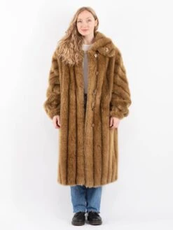 Vintage 70's Women Faux Fur Coat In Brown