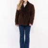 Vintage 70's Women Faux Sheepskin Jacket In Brown