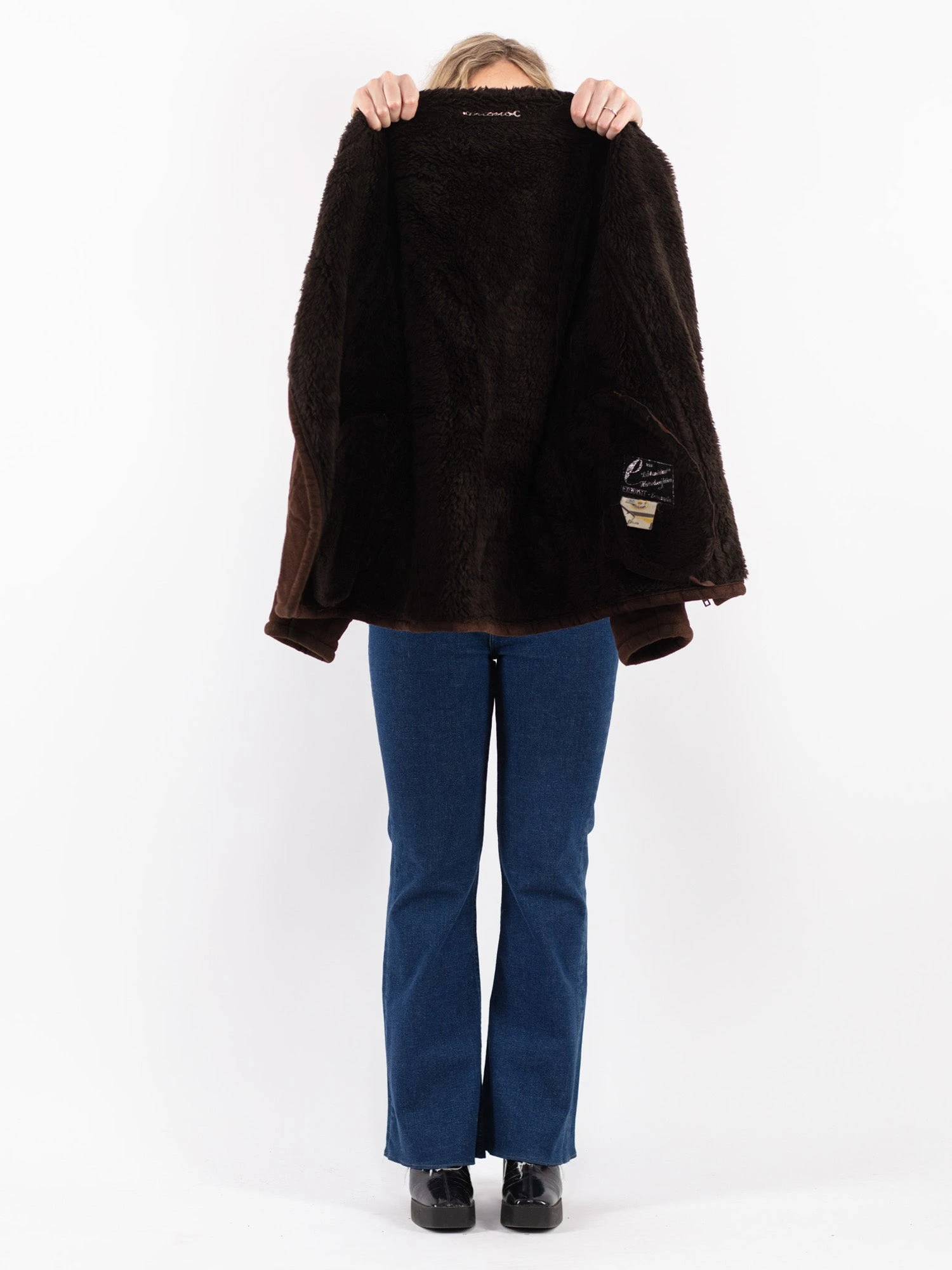 Vintage 70's Women Faux Sheepskin Jacket In Brown 2 Vintage 70's Women Faux Sheepskin Jacket In Brown - Image 2