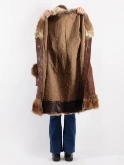 Vintage 70's Penny Lane Leather Fur Coat In Brown -Northern Grip Vintage 70s Women Leather Coat 0487