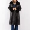 Vintage 70's Women Leather Fur Long Coat In Black