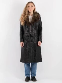 Vintage 70's Penny Lane Leather Coat In Black