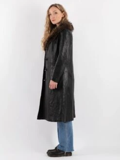 Vintage 70's Penny Lane Leather Coat In Black -Northern Grip Vintage 70s Women Leather Coat 0549