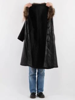 Vintage 70's Penny Lane Leather Coat In Black -Northern Grip Vintage 70s Women Leather Coat 0551