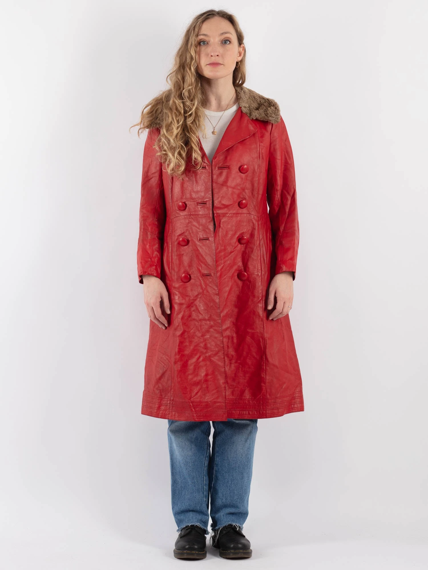 Vintage 70's Women Leather Coat In Red 1 Vintage 70's Women Leather Coat In Red