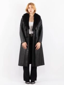 Vintage 90's Penny Lane Leather Coat In Black