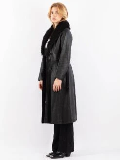 Vintage 90's Penny Lane Leather Coat In Black -Northern Grip Vintage 70s Women Leather Coat 0699