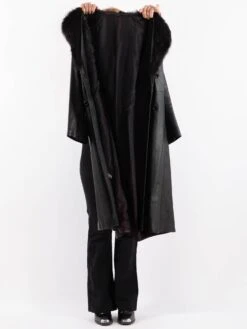 Vintage 90's Penny Lane Leather Coat In Black -Northern Grip Vintage 70s Women Leather Coat 0701