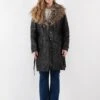 Vintage 70's Women Leather Fur Coat In Black