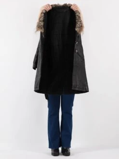 Vintage 70's Women Leather Fur Coat In Black 9 Vintage 70's Women Leather Fur Coat In Black -Northern Grip Vintage 70s Women Leather Coat 0709