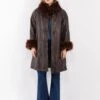 Vintage 70's Women Leather Fur Coat In Brown