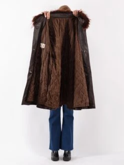 Vintage 70's Women Leather Fur Coat In Brown 8 Vintage 70's Women Leather Fur Coat In Brown -Northern Grip Vintage 70s Women Leather Coat 0807