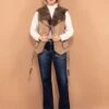 Vintage 70's Women Boho Sheepskin Vest In Beige