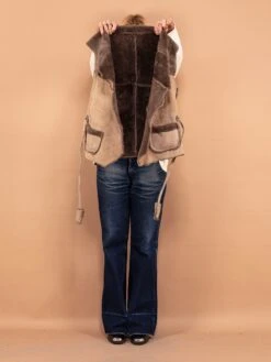 Vintage 70's Women Boho Sheepskin Vest In Beige -Northern Grip Vintage 70s Women Sheepskin Boho Vest Beige 4