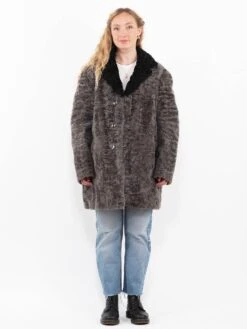 Vintage 70's Women Sheepskin WoolCoat In Gray