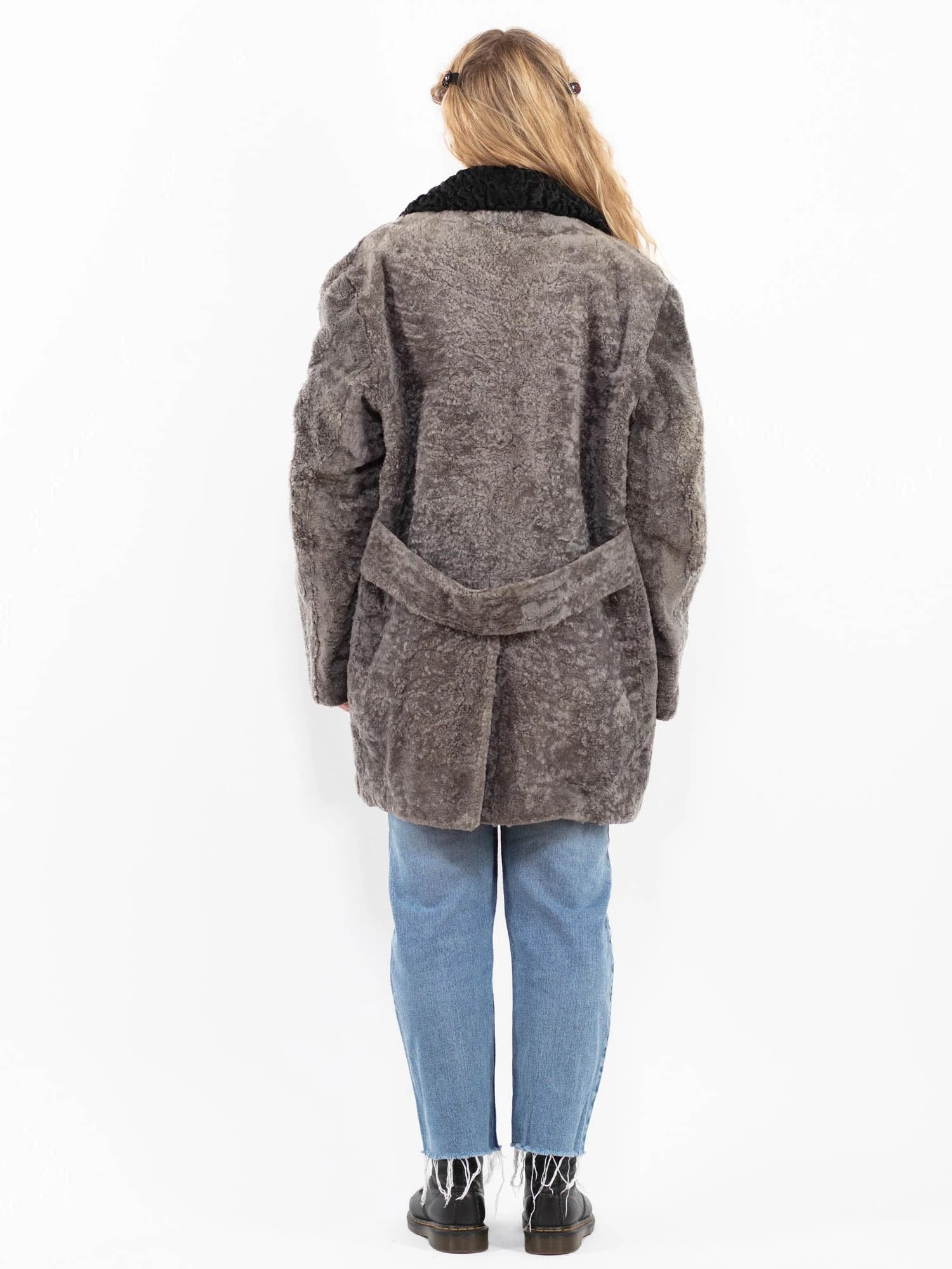 Vintage 70's Women Sheepskin WoolCoat In Gray 2 Vintage 70's Women Sheepskin WoolCoat In Gray - Image 2