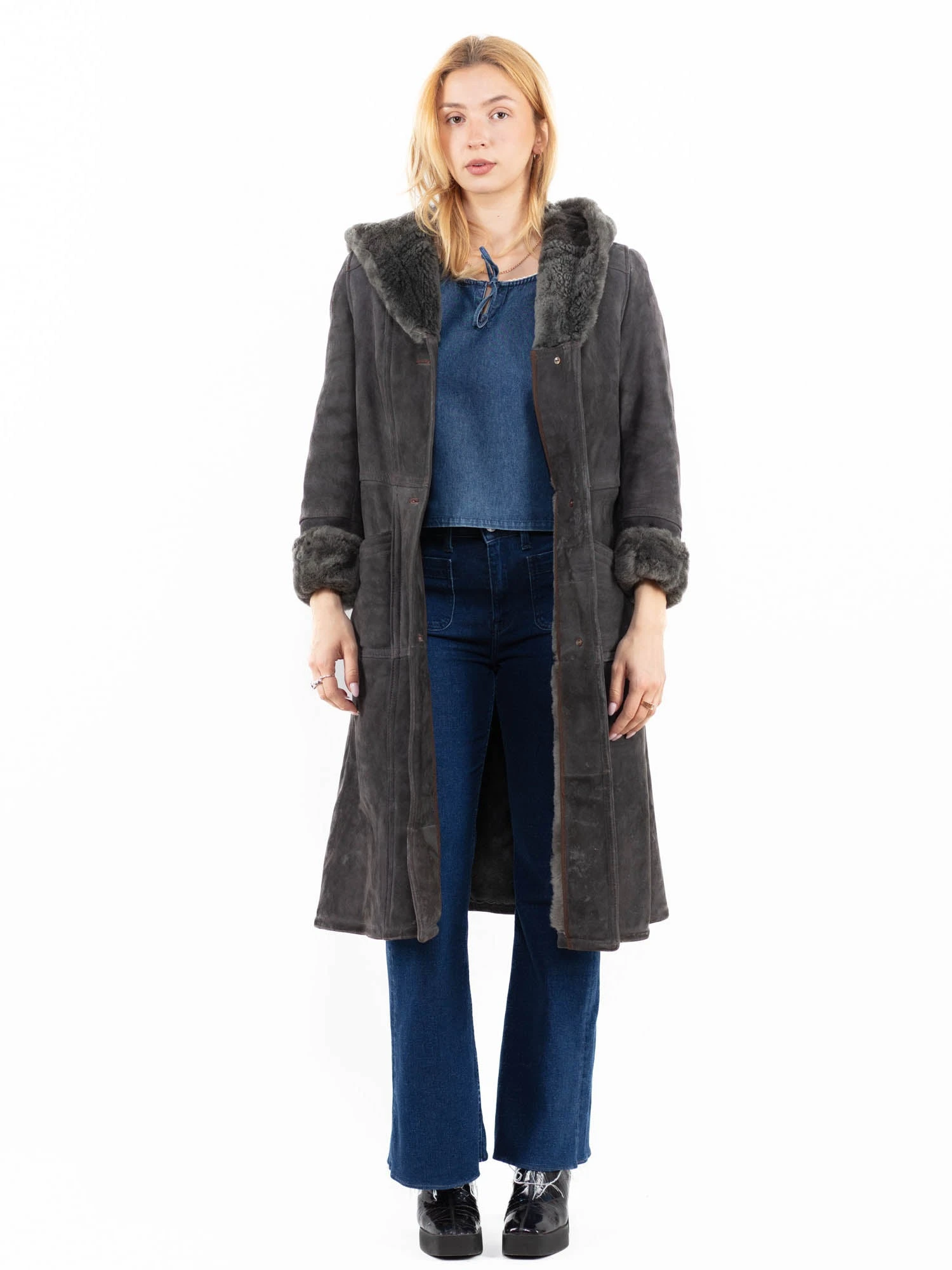 Vintage 70's Women Sheepskin Coat In Gray 1 Vintage 70's Women Sheepskin Coat In Gray