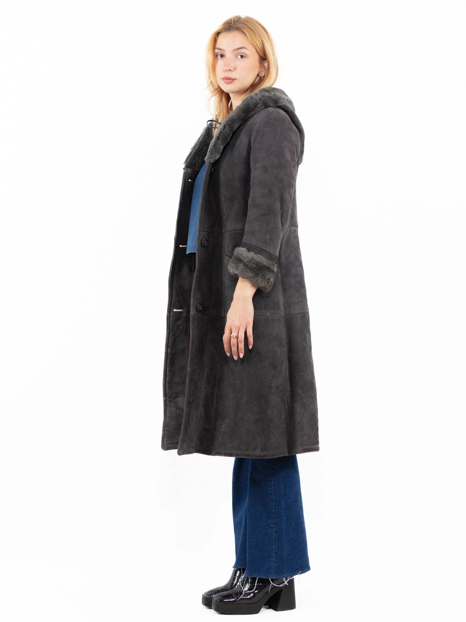 Vintage 70's Women Sheepskin Coat In Gray 3 Vintage 70's Women Sheepskin Coat In Gray - Image 3