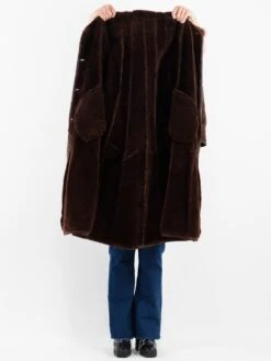 Vintage 70's Women Hooded Sheepskin Coat In Brown -Northern Grip Vintage 70s Women Sheepskin Coat 0144