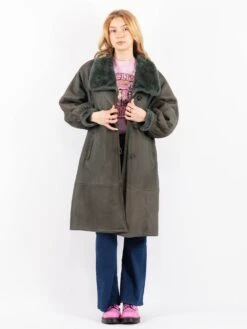 Vintage 70's Women Sheepskin Coat In Sage Green