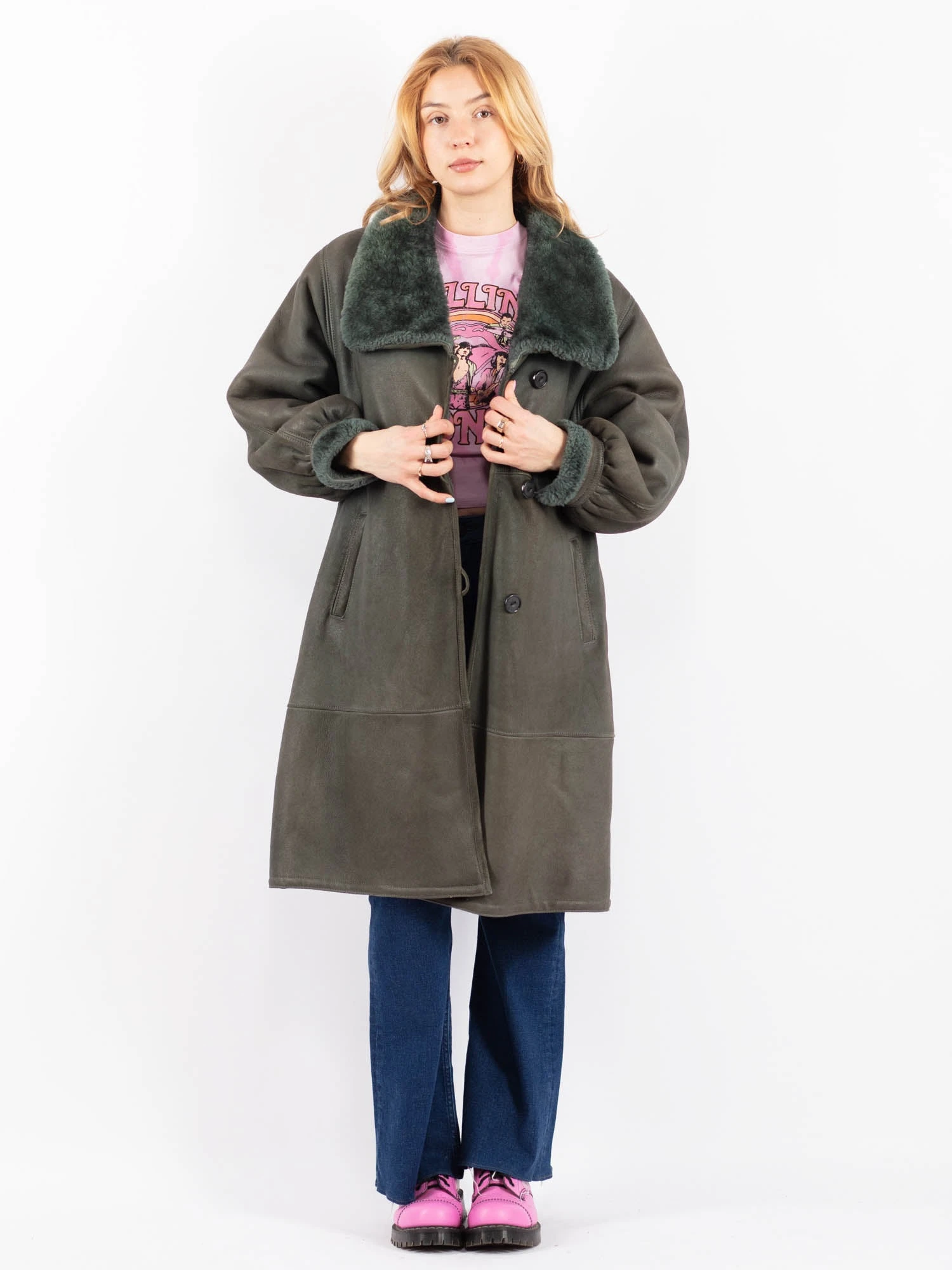 Vintage 70's Women Sheepskin Coat In Sage Green 1 Vintage 70's Women Sheepskin Coat In Sage Green