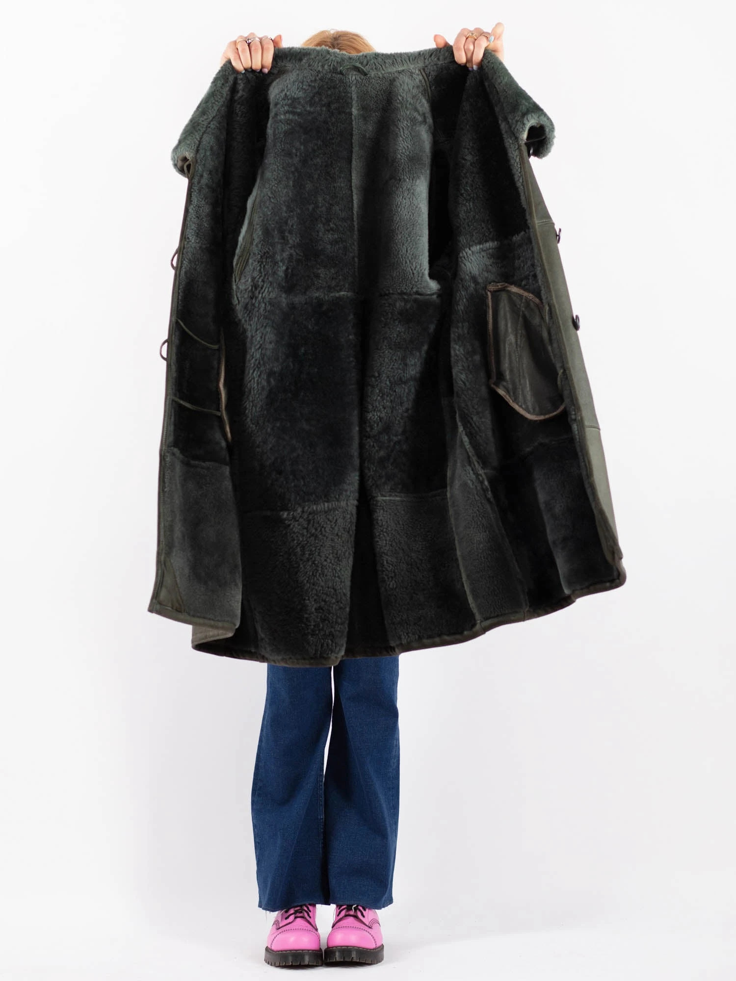 Vintage 70's Women Sheepskin Coat In Sage Green 4 Vintage 70's Women Sheepskin Coat In Sage Green - Image 4