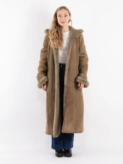 Vintage 70's Women Sheepskin Coat In Beige