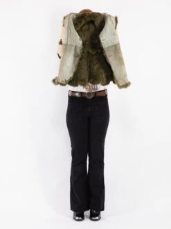Vintage 70's Women Sheepskin Vest In Green -Northern Grip Vintage 70s Women Sheepskin Vest 0154