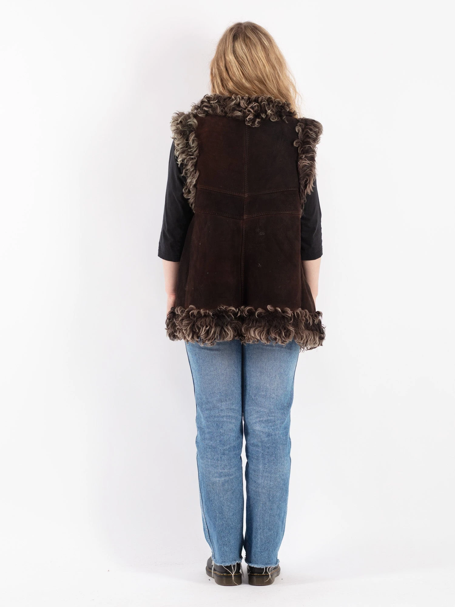 Vintage 70's Women Sheepskin Shearling Vest In Brown 2 Vintage 70's Women Sheepskin Shearling Vest In Brown - Image 2