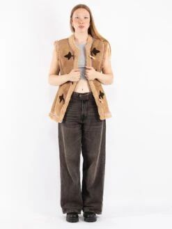 Vintage 70's Women Sheepskin Shearling Vest In Beige