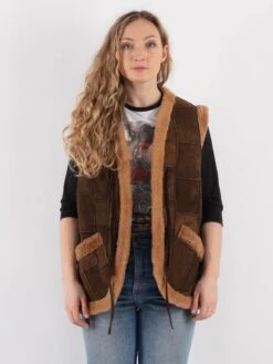 Vintage 70's Women Sheepskin Vest In Brown