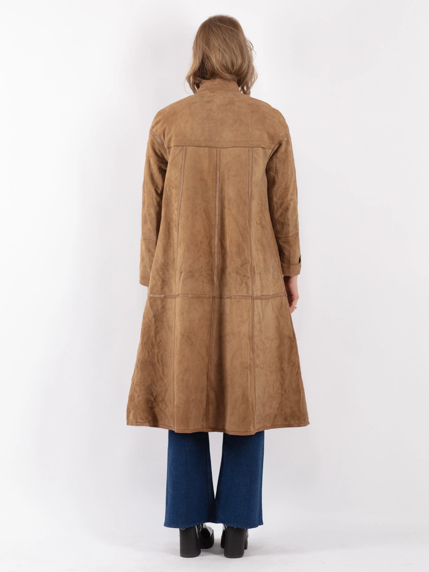 Vintage 80's Women Suede Fur Long Coat In Beige 3 Vintage 80's Women Suede Fur Long Coat In Beige - Image 3