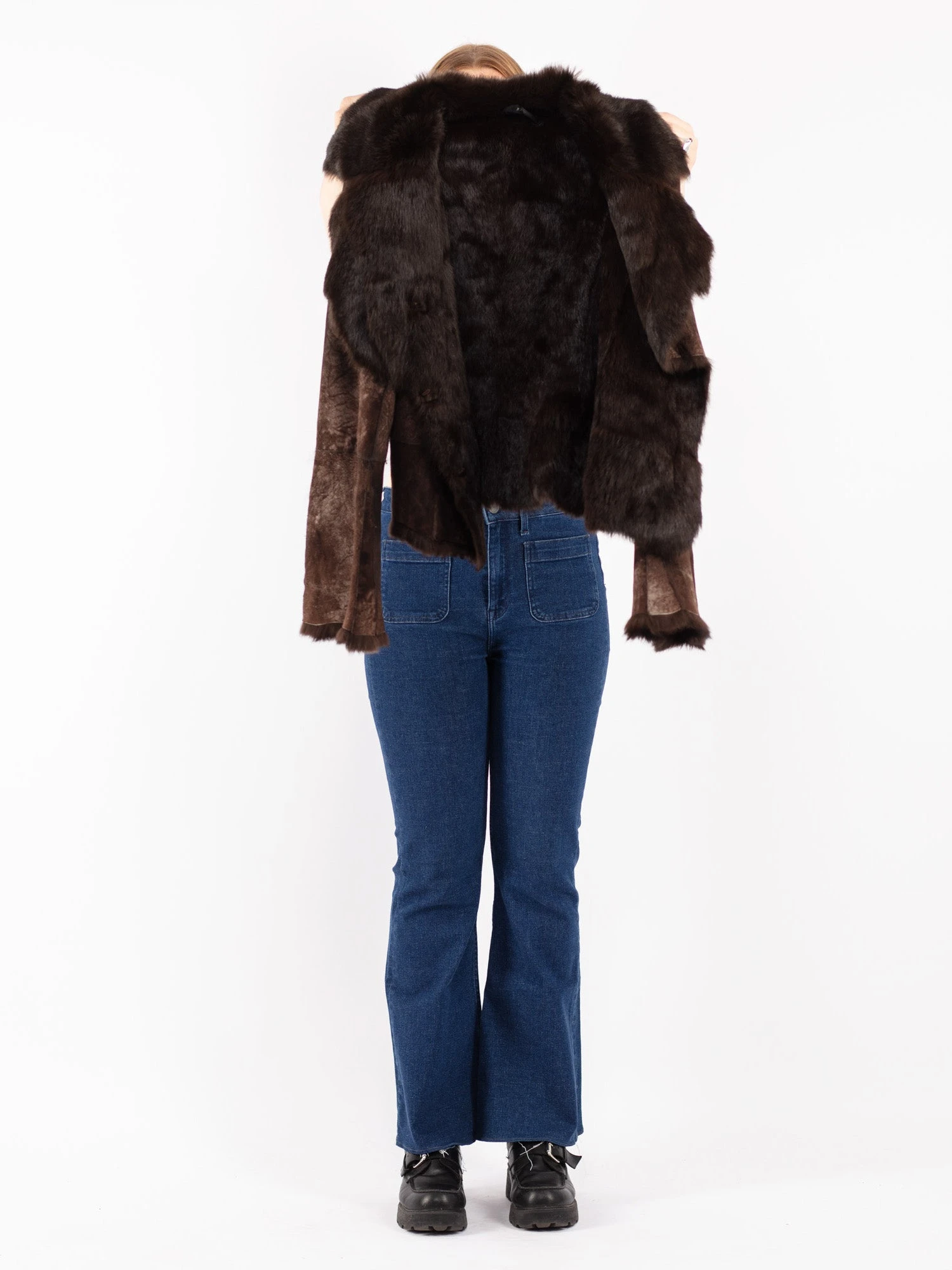 Vintage 70's Women Suede Fur Jacket In Brown 4 Vintage 70's Women Suede Fur Jacket In Brown - Image 4