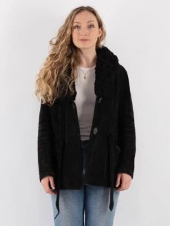 Vintage 70's Women Suede Sherpa Jacket In Black