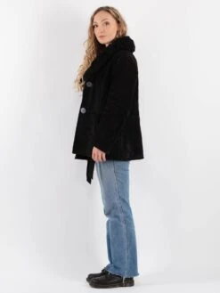 Vintage 70's Women Suede Sherpa Jacket In Black -Northern Grip Vintage 70s Women Suede Sherpa Jacket 0199