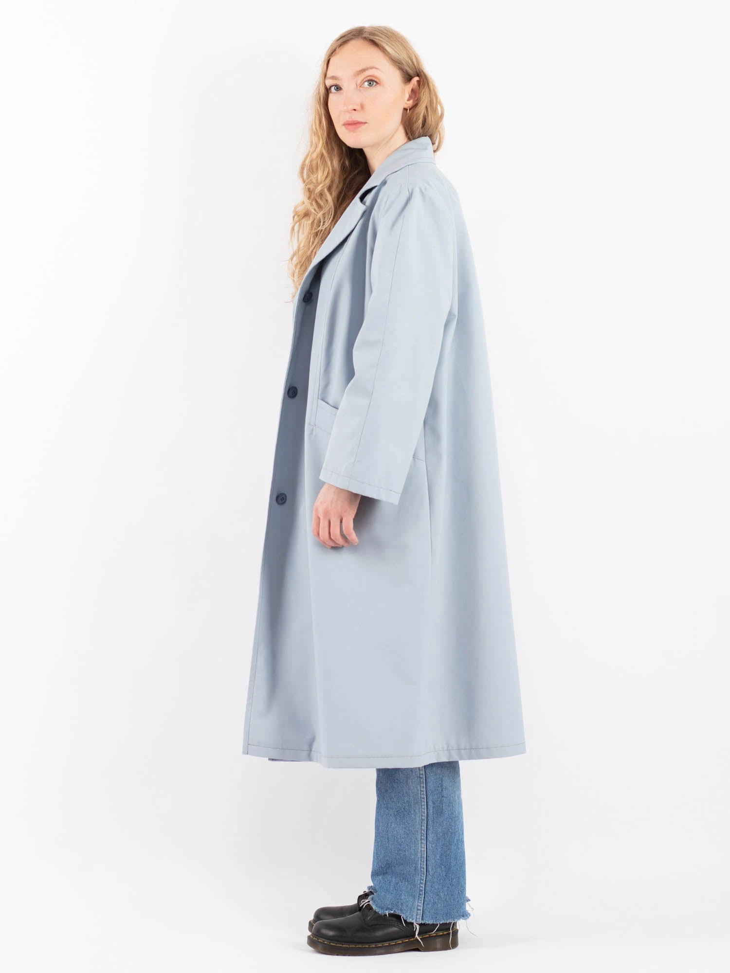 Vintage 70's Women Trench Coat In Blue 3 Vintage 70's Women Trench Coat In Blue - Image 3