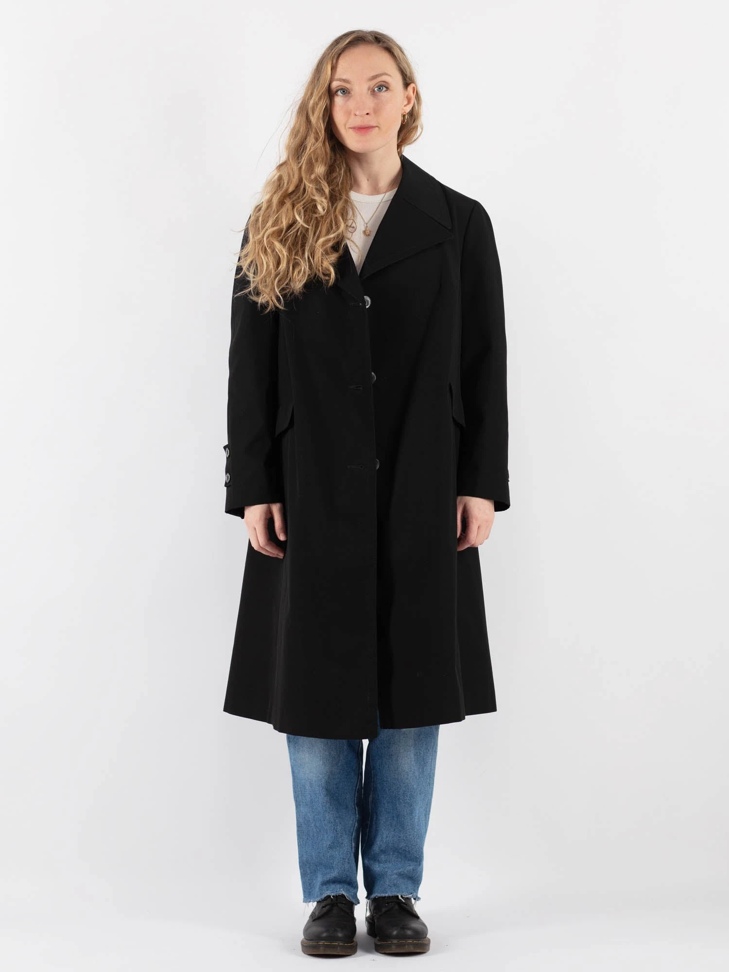 Vintage 70's Women Trench Coat In Black 1 Vintage 70's Women Trench Coat In Black