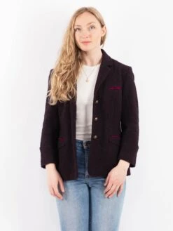 Vintage 70's Women Harris Tweed Jacket In Purple