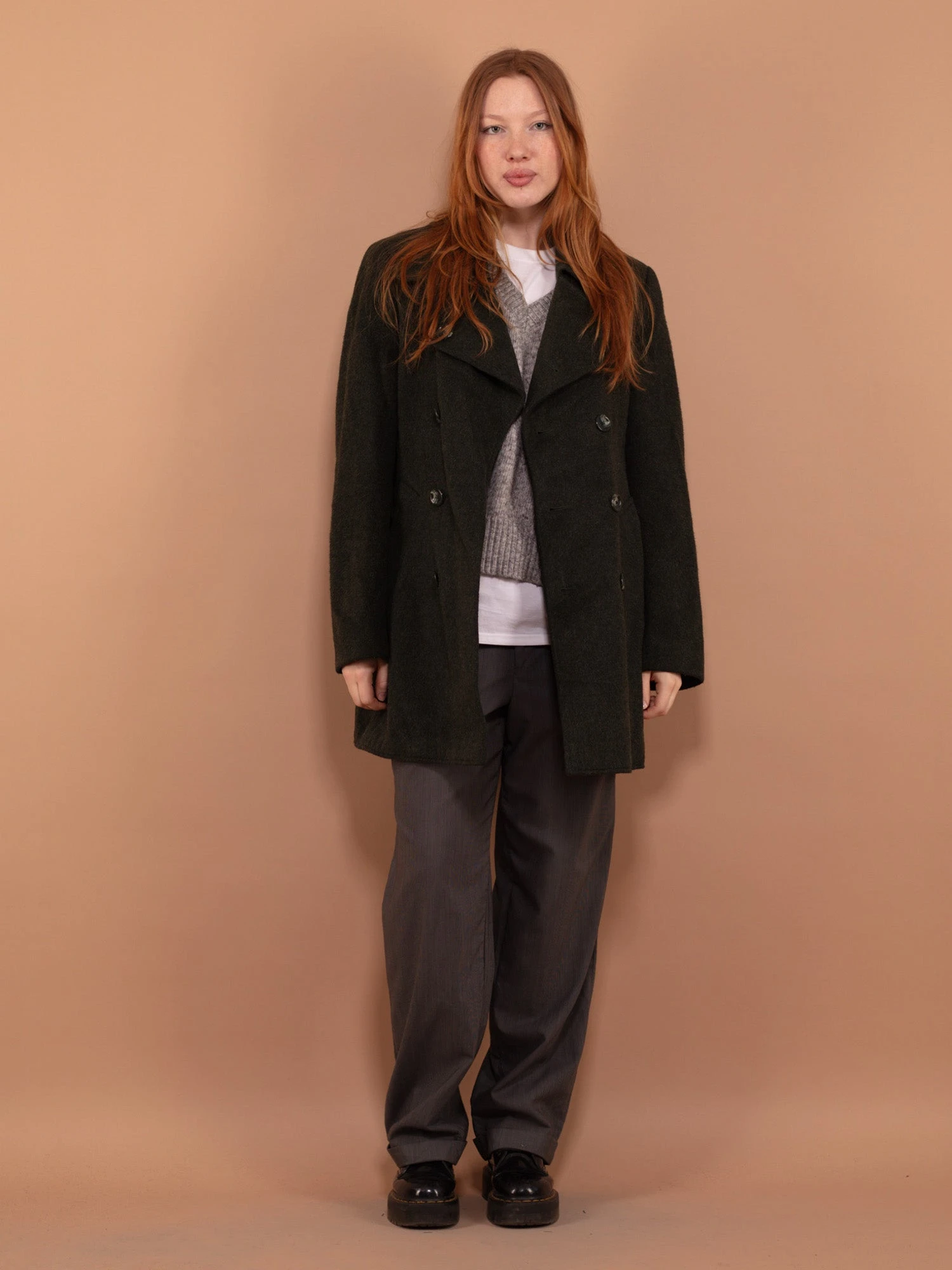 Vintage 70's Women Wool Peacoat In Green 1 Vintage 70's Women Wool Peacoat In Green