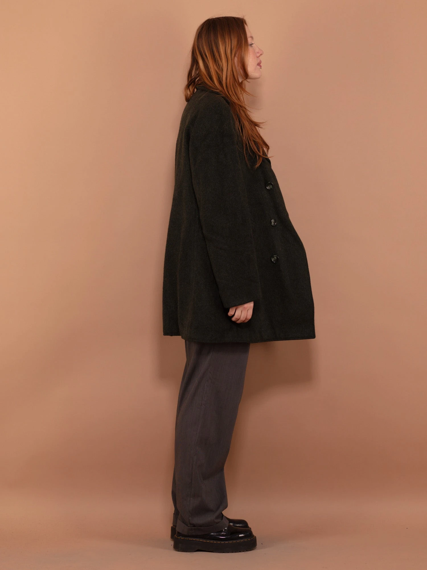 Vintage 70's Women Wool Peacoat In Green 3 Vintage 70's Women Wool Peacoat In Green - Image 3