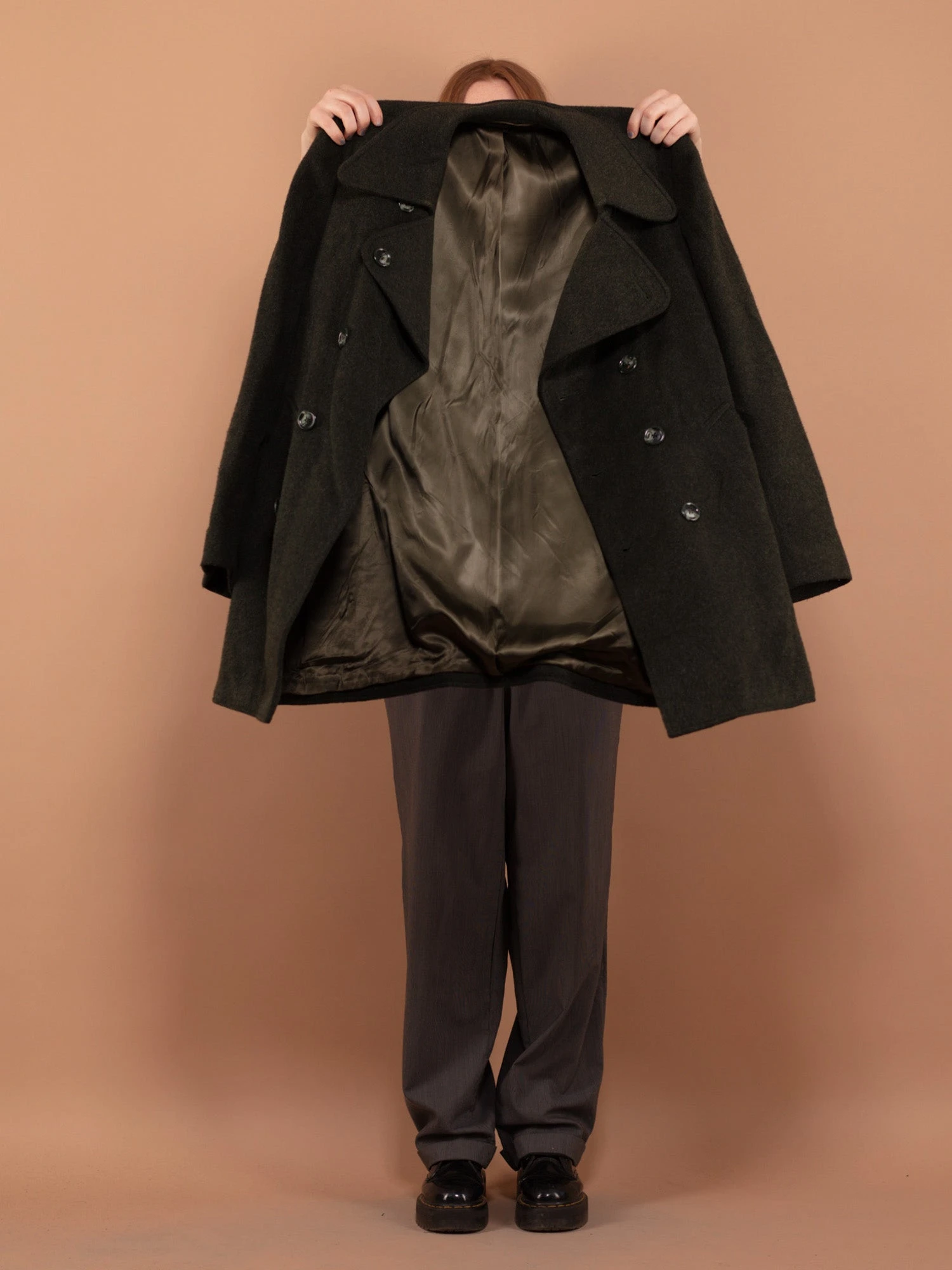 Vintage 70's Women Wool Peacoat In Green 4 Vintage 70's Women Wool Peacoat In Green - Image 4