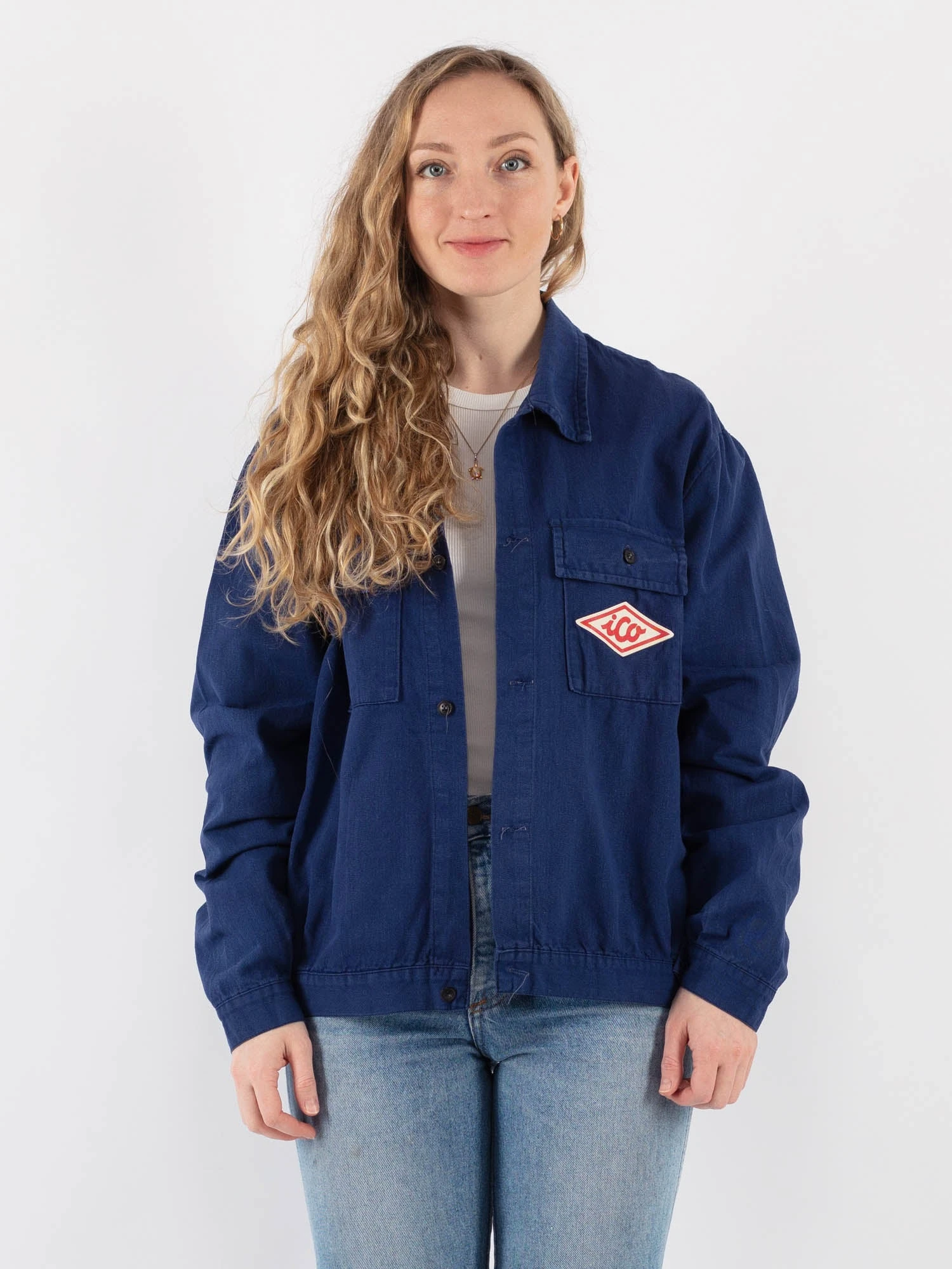 Vintage 70's Women Cropped Italian Work Jacket In Blue 1 Vintage 70's Women Cropped Italian Work Jacket In Blue