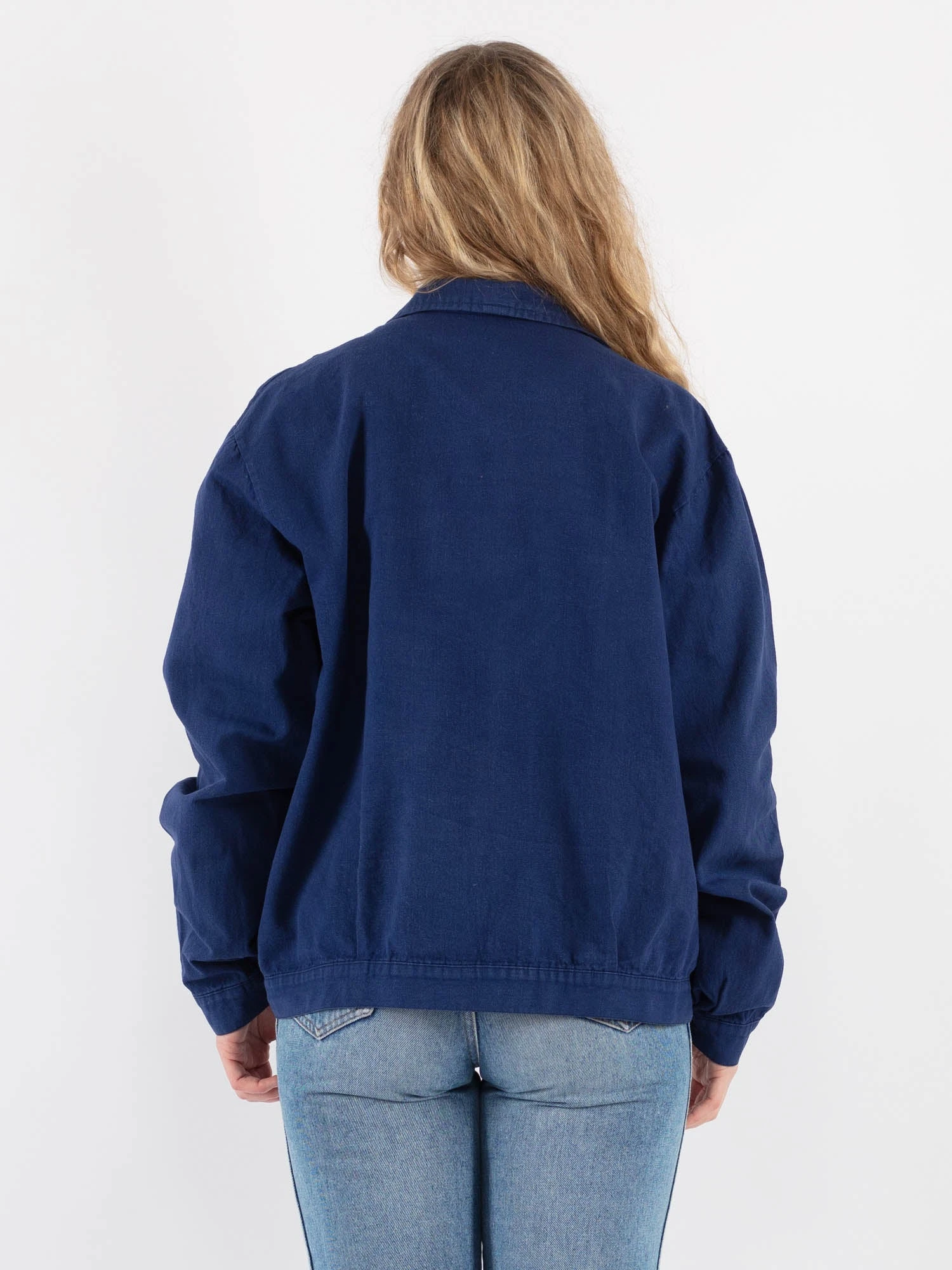 Vintage 70's Women Cropped Italian Work Jacket In Blue 2 Vintage 70's Women Cropped Italian Work Jacket In Blue - Image 2