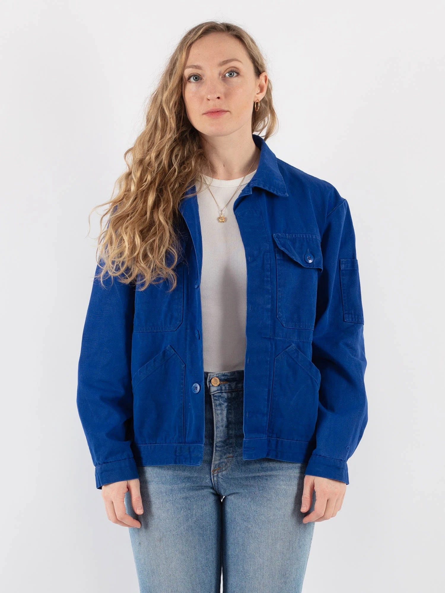 Vintage 70's Women Sanfor Work Jacket In Blue 1 Vintage 70's Women Sanfor Work Jacket In Blue