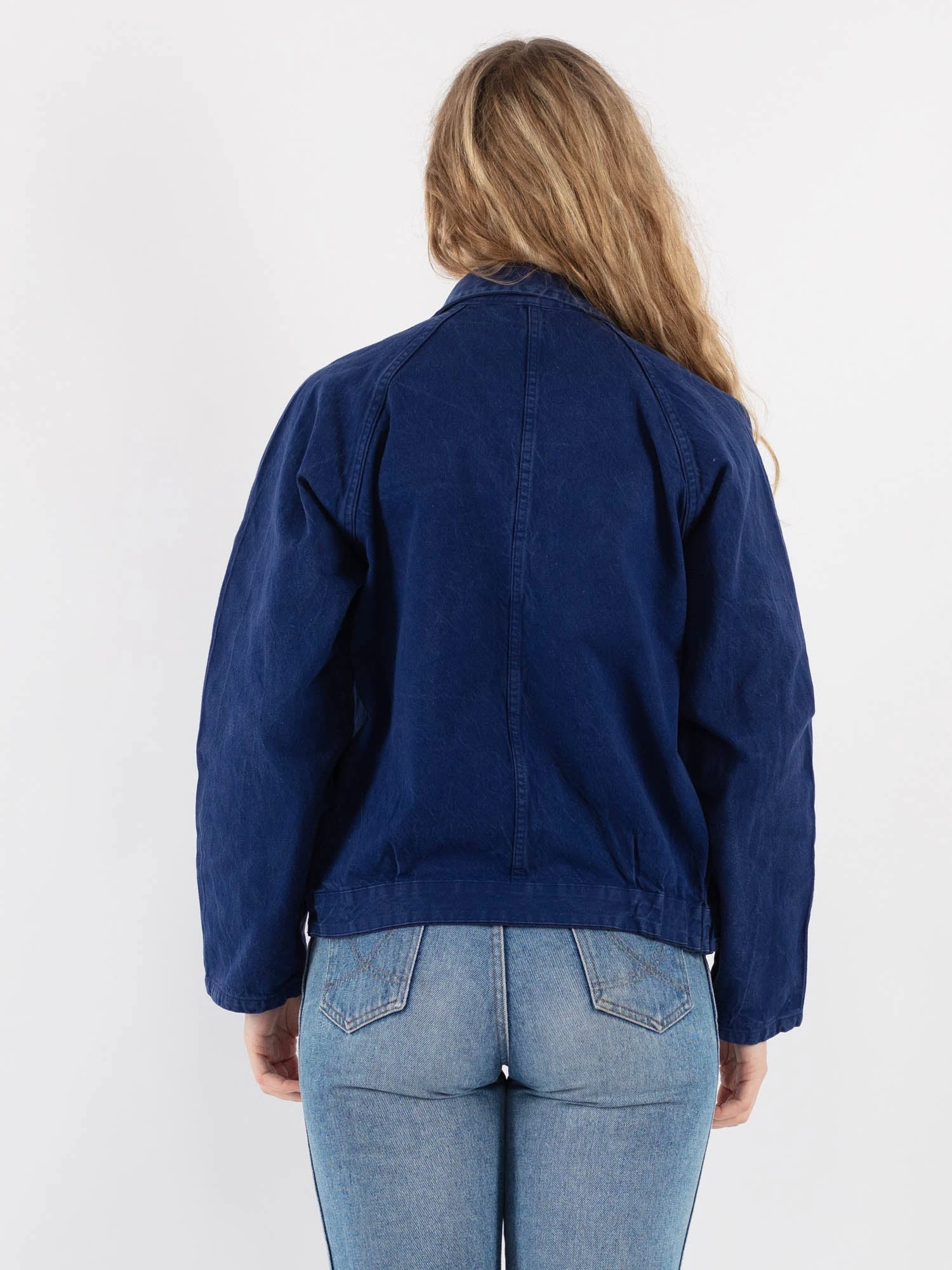 Vintage 70's Women Cropped Work Jacket In Blue 2 Vintage 70's Women Cropped Work Jacket In Blue - Image 2