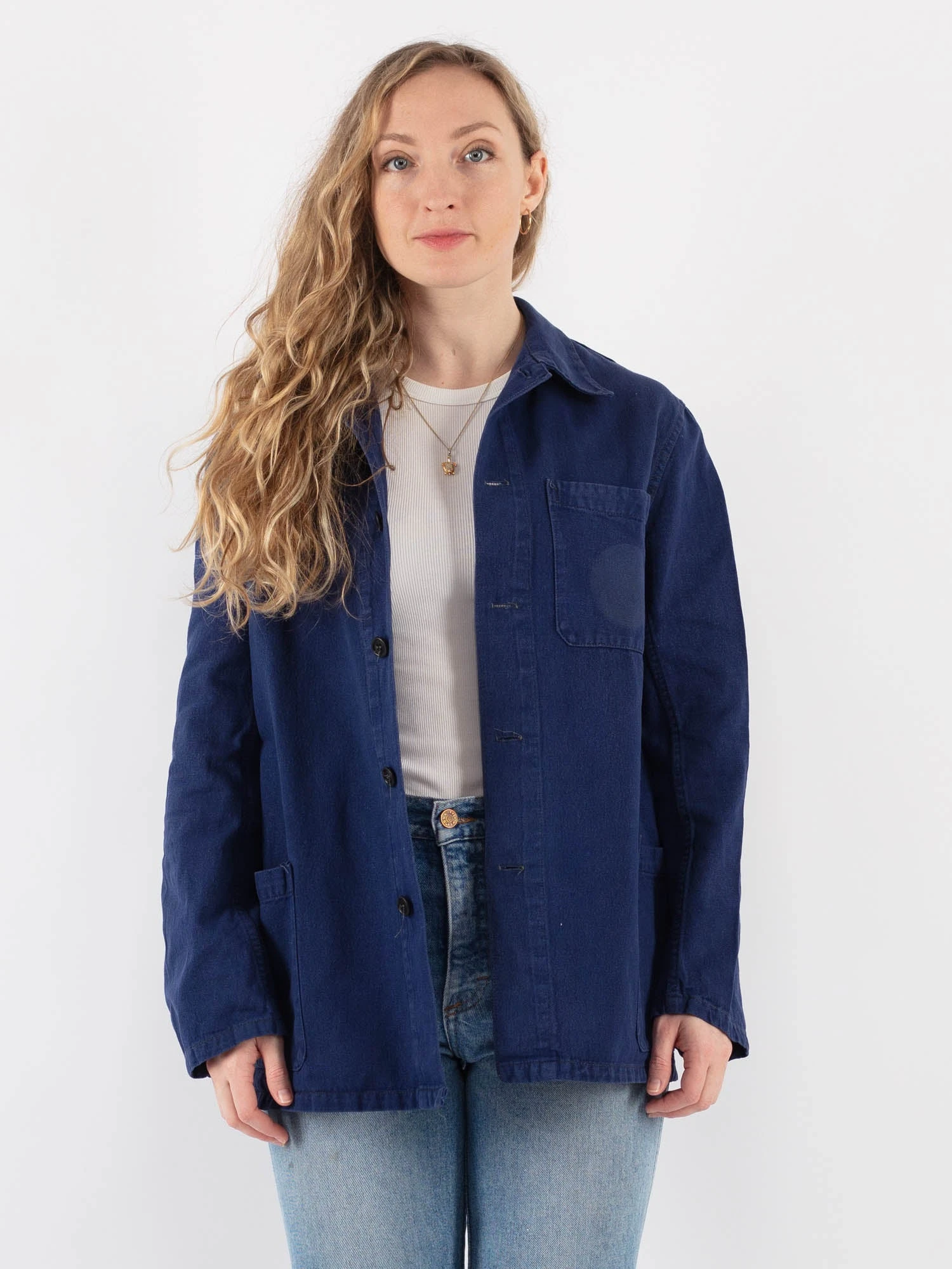 Vintage 70's Women Bleu-de-travail Work Jacket In Blue 1 Vintage 70's Women Bleu-de-travail Work Jacket In Blue