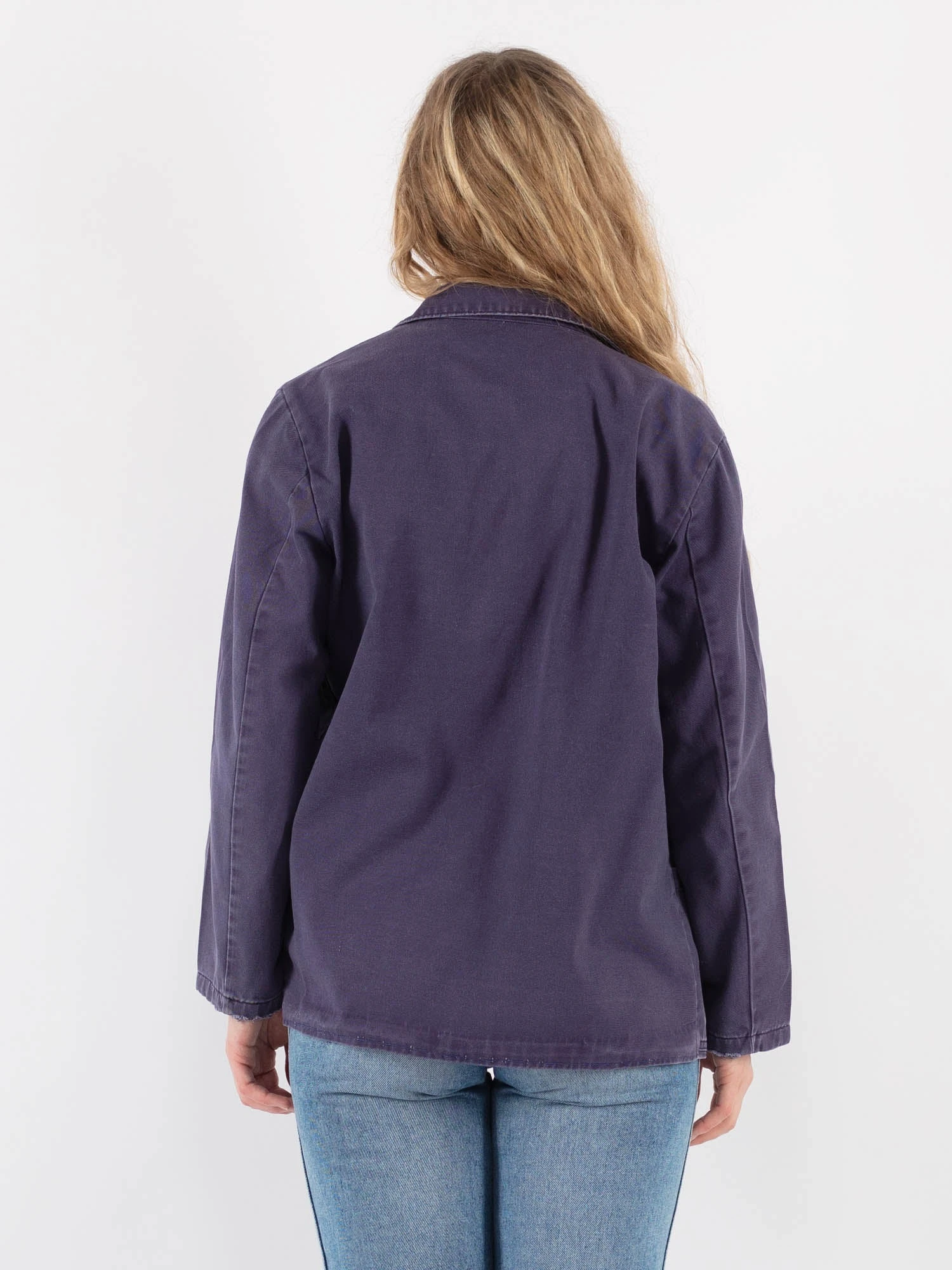 Vintage 70's Women Italian Work Jacket In Blue 2 Vintage 70's Women Italian Work Jacket In Blue - Image 2