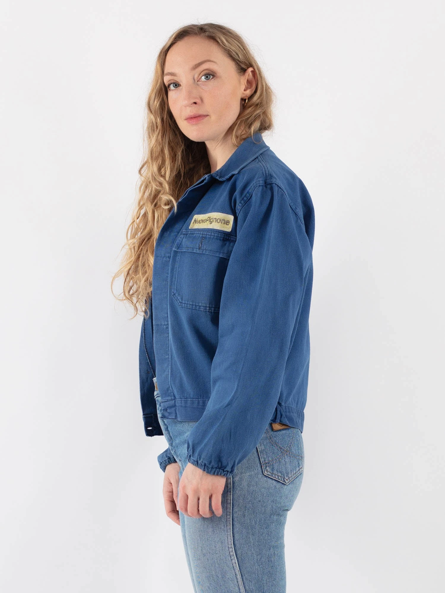 Vintage 60's Women Cropped Work Jacket In Blue 3 Vintage 60's Women Cropped Work Jacket In Blue - Image 3