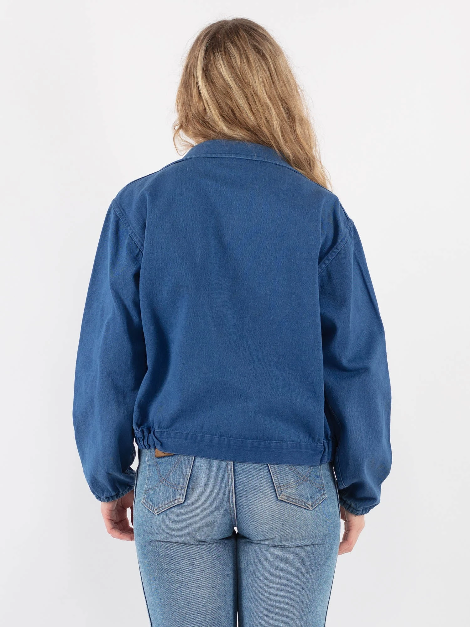 Vintage 60's Women Cropped Work Jacket In Blue 2 Vintage 60's Women Cropped Work Jacket In Blue - Image 2